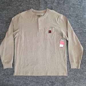 NWT Wrangler Riggs Workwear Henley Shirt Mens Large Tan Relaxed Fit Long Sleeve